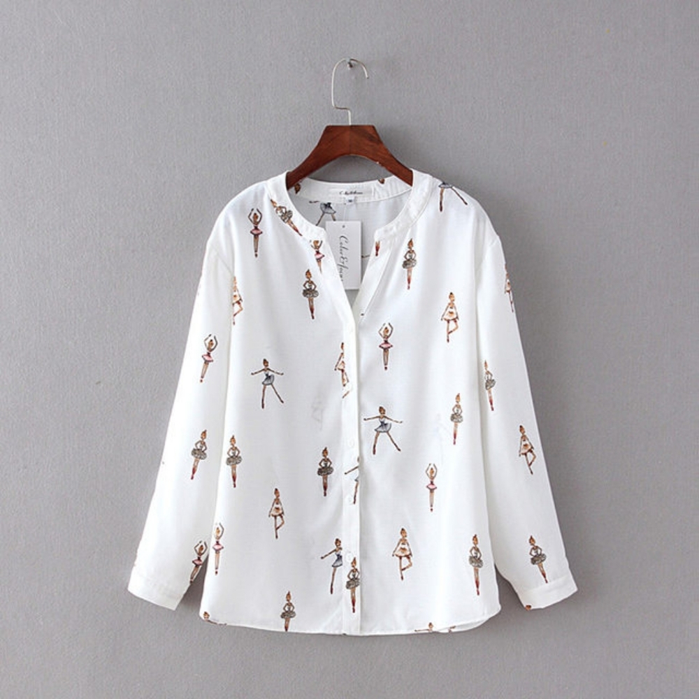 Ballerina White Printed Women's Top In Size Small